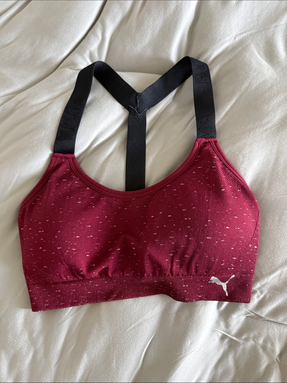 Puma Burgundy Speckle Racerback Sports Bra with Black Straps